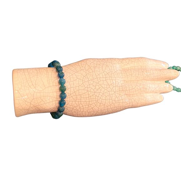 8mm Genuine Blue-Green Agate Natural Stone Beaded Stretch Bracelet Round Bead - Picture 3 of 4